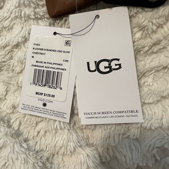 UGG Leather Scrunched Logo Gloves NWT (M) - Picture 8 of 10